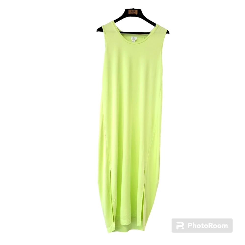 B NEW YORK Womens Lime Green Stretch Sleeveless Crew Neck Midi Dress M